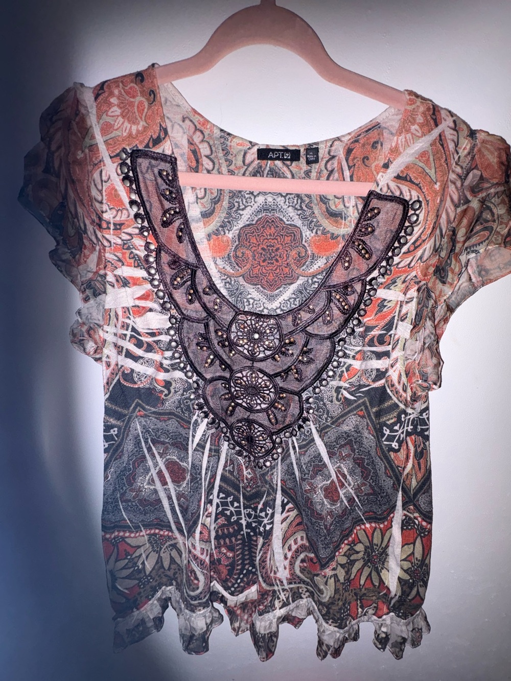 Apt. 9 Multicolor Embellished Paisley Short-Sleeve Blouse